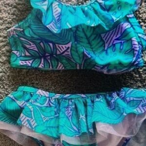 Tropical Leaf Print Kids Swim Set